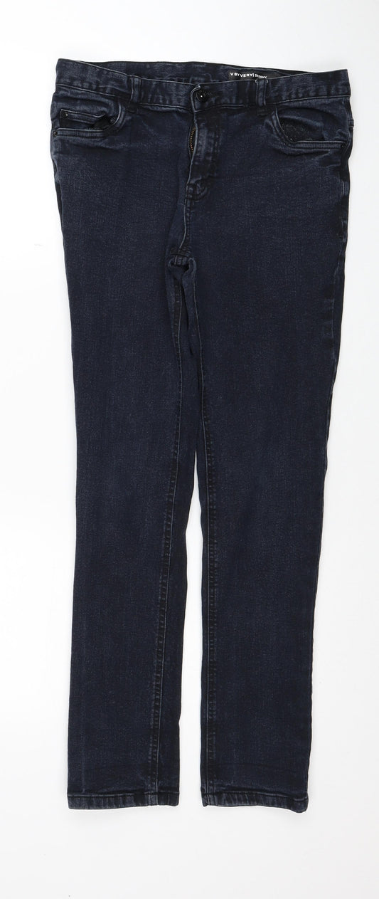 Very Girls Blue Cotton Skinny Jeans Size 14 Years Regular Zip