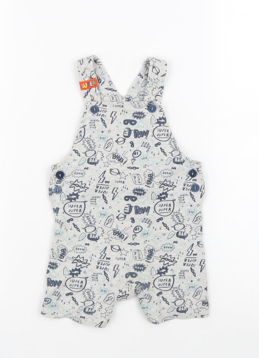 Mothercare Boys Grey Geometric 100% Cotton Dungaree One-Piece Size 6-9 Months Button