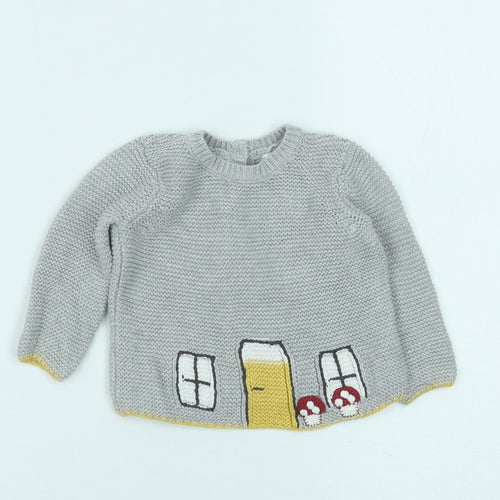 mamas & papas Baby Grey Cotton Pullover Jumper Size 3-6 Months Button