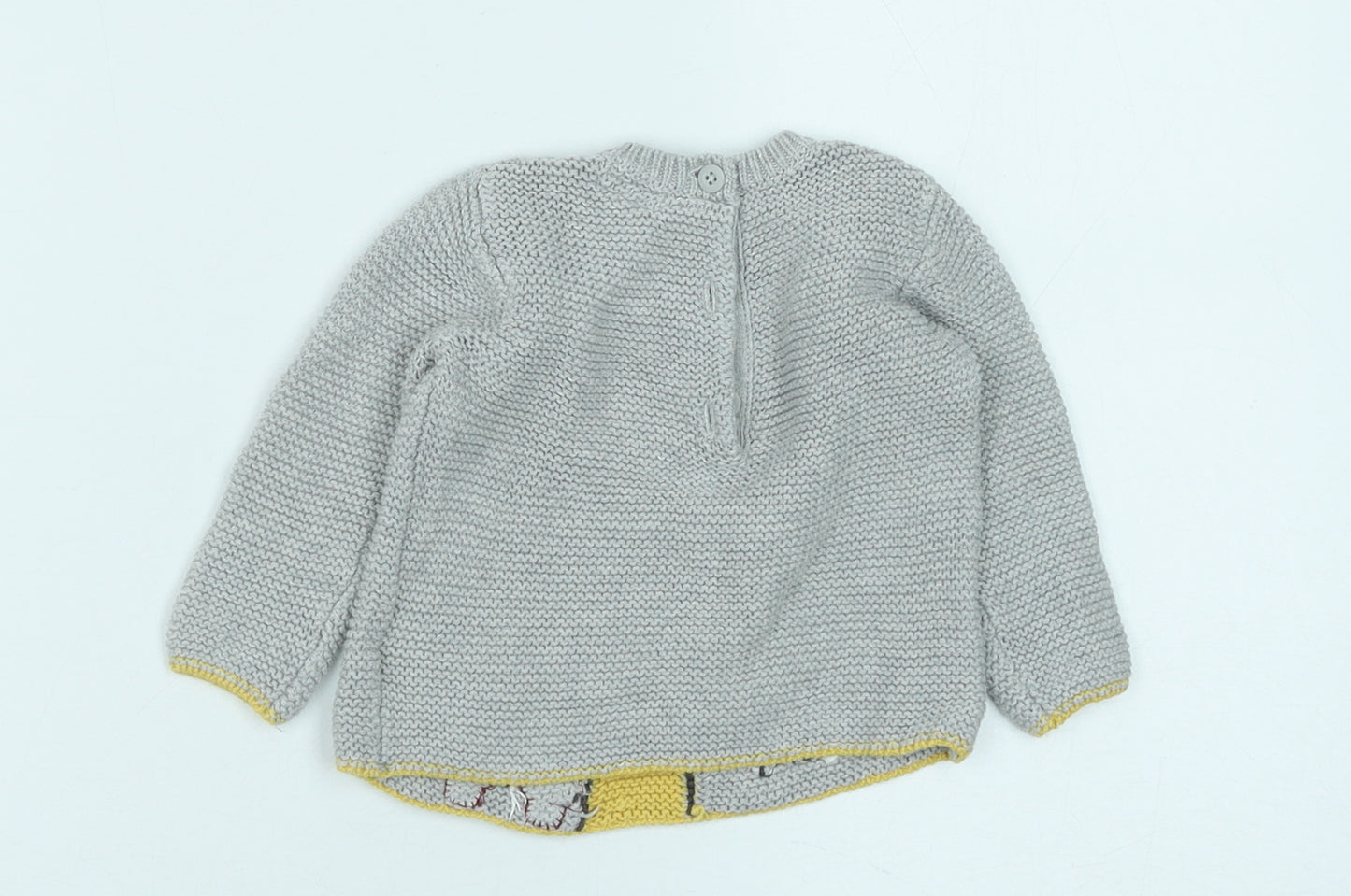 mamas & papas Baby Grey Cotton Pullover Jumper Size 3-6 Months Button