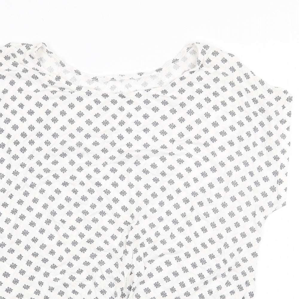 LASCANA Womens White Geometric Viscose Basic T-Shirt Size 14 Boat Neck