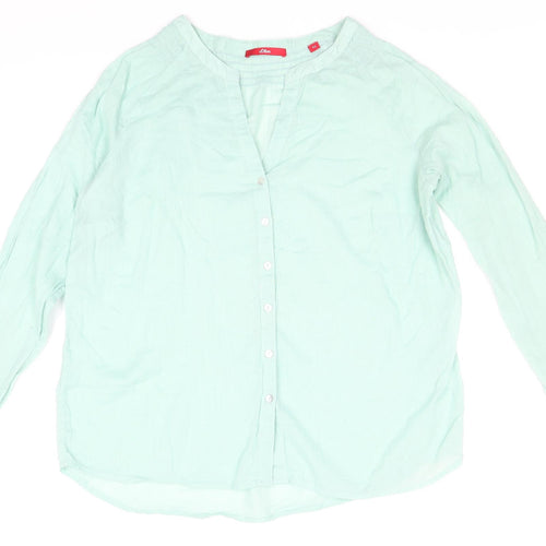 s.Oliver Womens Green Cotton Basic Button-Up Size 14 V-Neck