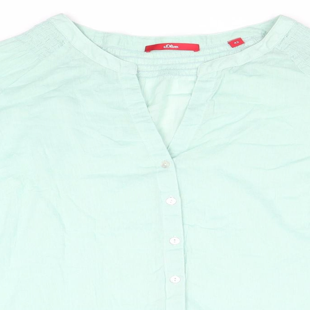 s.Oliver Womens Green Cotton Basic Button-Up Size 14 V-Neck