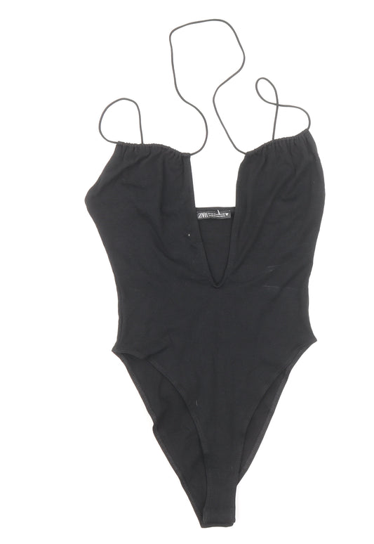 Zara Womens Black Cotton Bodysuit One-Piece Size M Snap