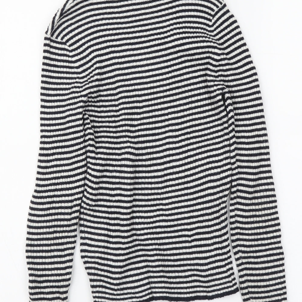 NEXT Girls Blue Roll Neck Striped Polyester Pullover Jumper Size 9 Years Pullover