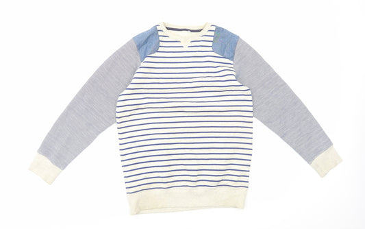 Matalan Boys Blue Striped Cotton Pullover Sweatshirt Size 12-13 Years Pullover