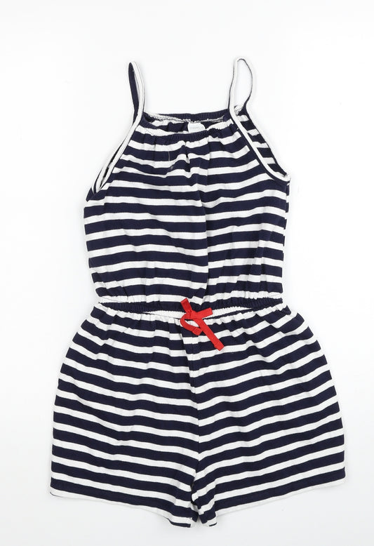 NEXT Girls Blue Striped Cotton Playsuit One-Piece Size 10 Years Pullover
