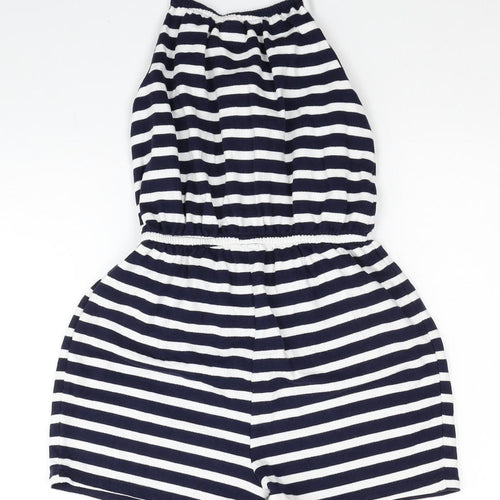 NEXT Girls Blue Striped Cotton Playsuit One-Piece Size 10 Years Pullover