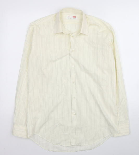 Marks and Spencer Mens Ivory Striped Polyester Button-Up Size M Collared Button