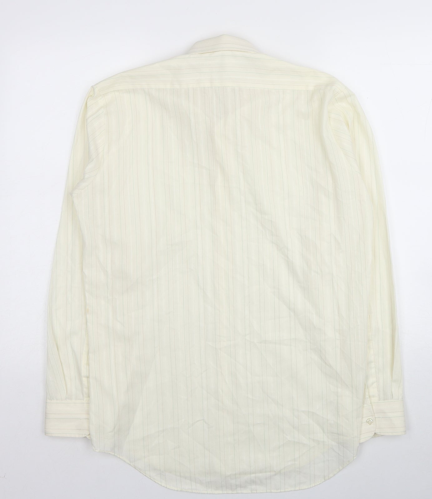 Marks and Spencer Mens Ivory Striped Polyester Button-Up Size M Collared Button