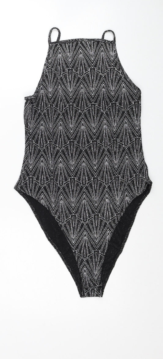 Divided by H&M Womens Black Geometric Polyester Bodysuit One-Piece Size M Snap