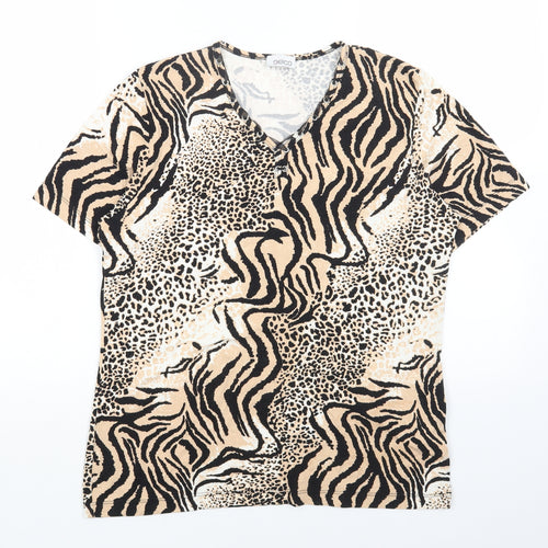 Gelco Womens Brown Animal Print Viscose Basic T-Shirt Size 16 V-Neck - Tiger Print