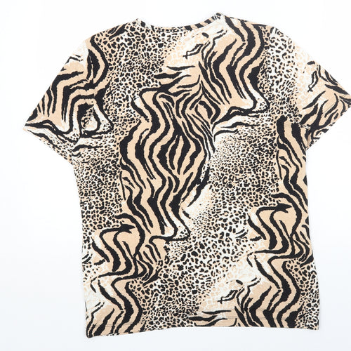 Gelco Womens Brown Animal Print Viscose Basic T-Shirt Size 16 V-Neck - Tiger Print