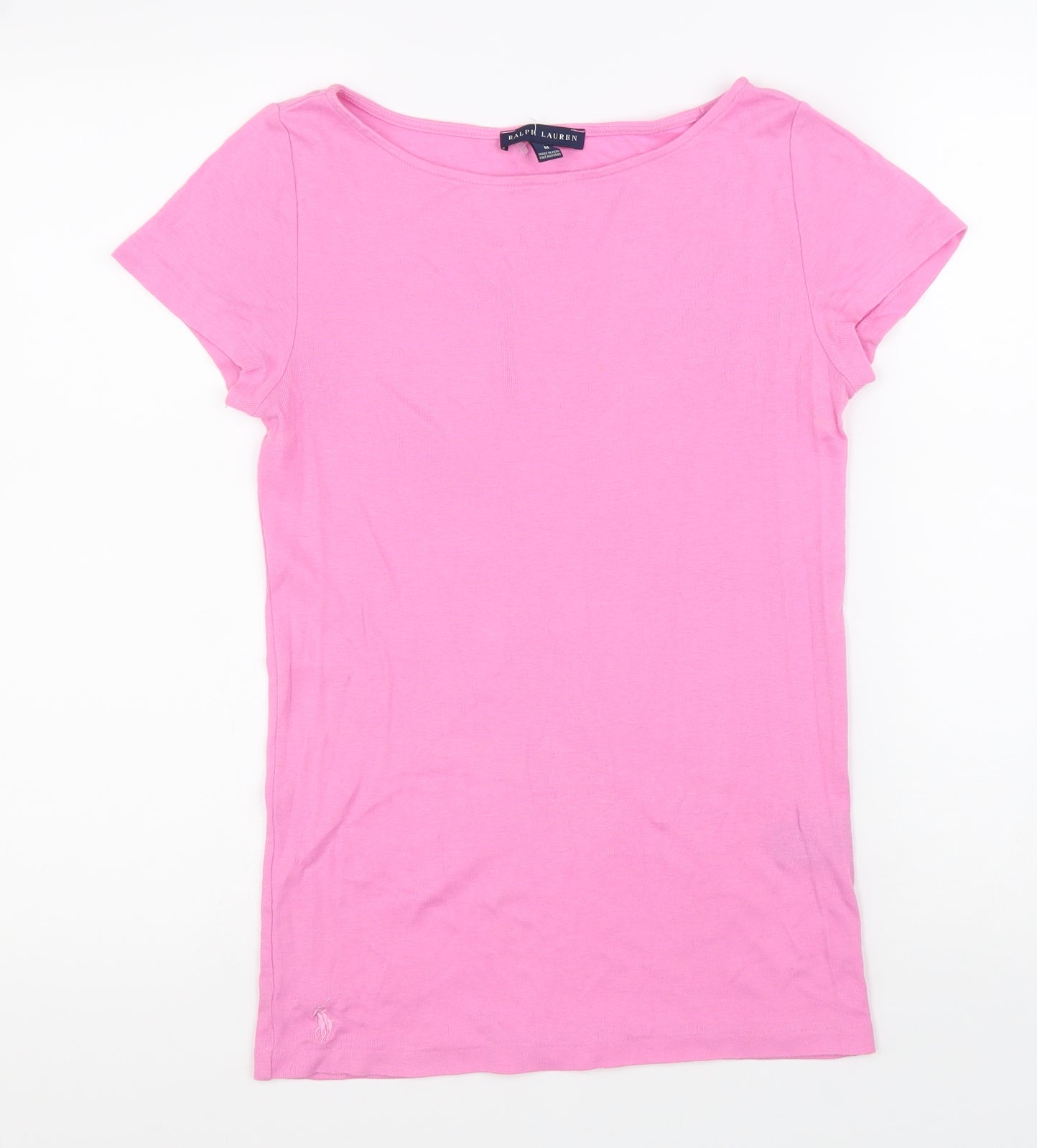 Ralph Lauren Womens Pink Cotton Basic T-Shirt Size M Boat Neck