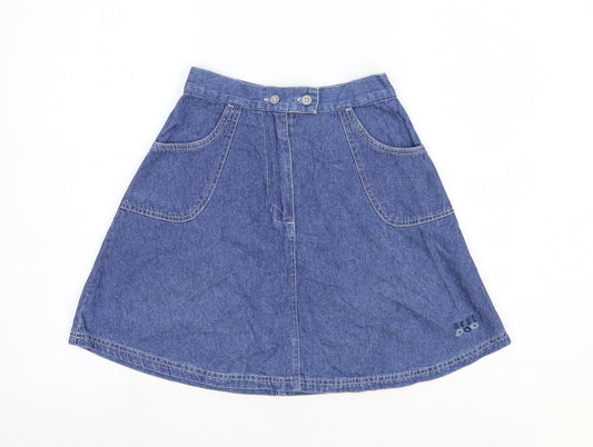 NEXT Girls Blue 100% Cotton A-Line Skirt Size 10-11 Years Regular Zip