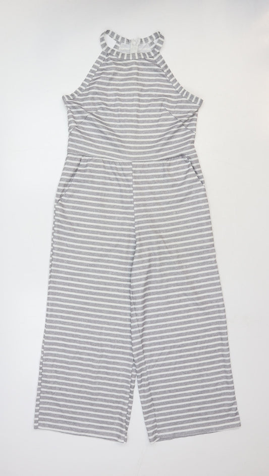 Preworn Womens Grey Striped Polyester Playsuit One-Piece Size S Zip