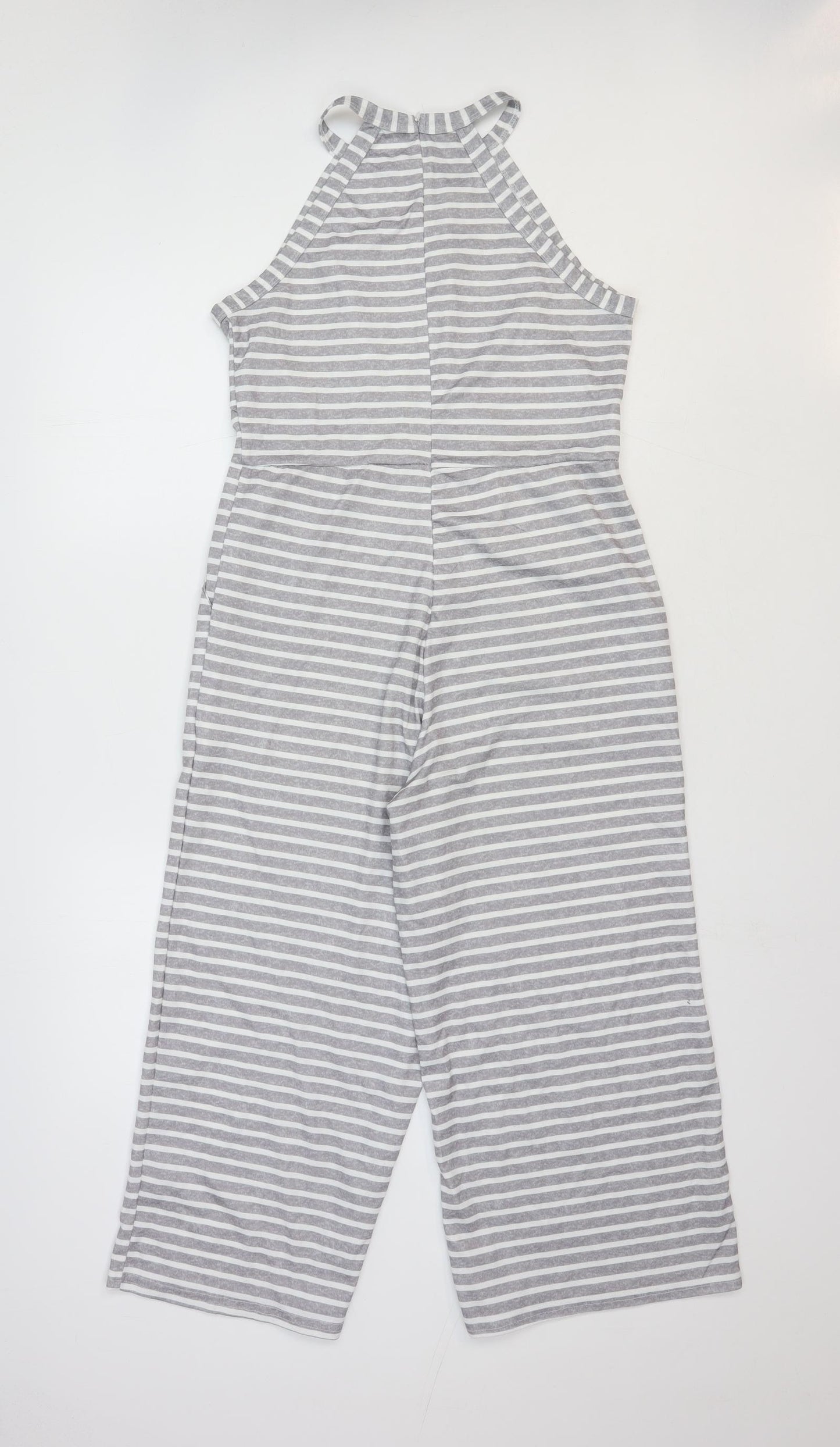 Preworn Womens Grey Striped Polyester Playsuit One-Piece Size S Zip