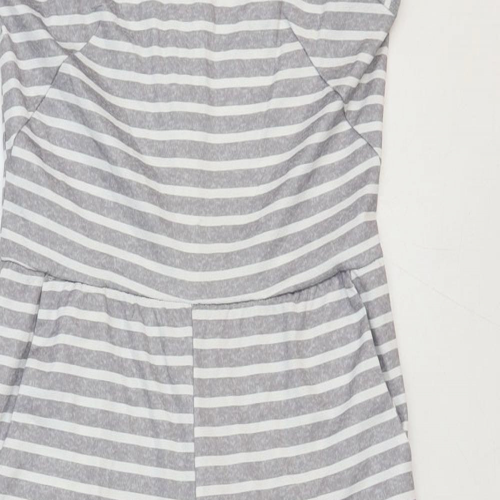 Preworn Womens Grey Striped Polyester Playsuit One-Piece Size S Zip