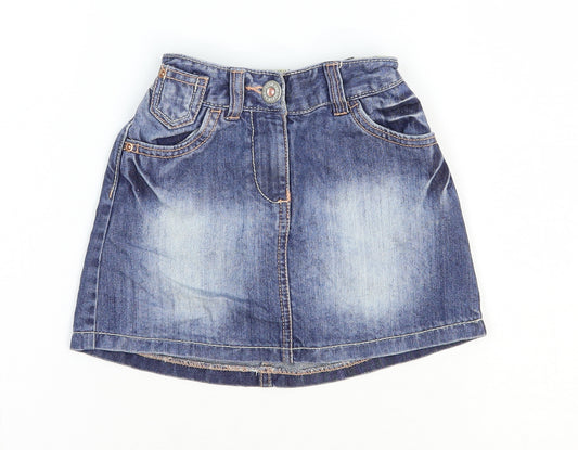 NEXT Girls Blue 100% Cotton A-Line Skirt Size 5 Years Regular Zip