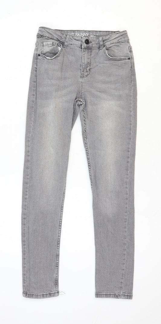 Denim & Co. Girls Grey Cotton Skinny Jeans Size 11-12 Years Slim Zip