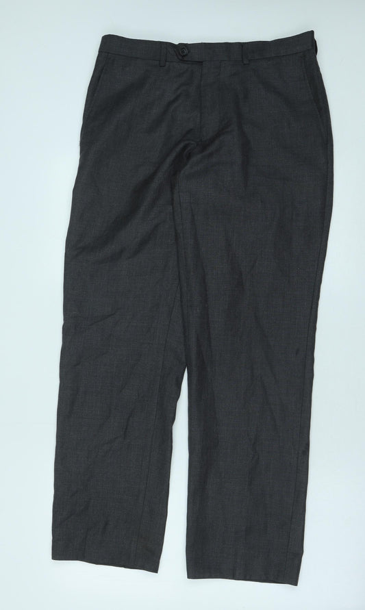 Preworn Mens Grey Polyester Trousers Size 32 in Regular Hook & Eye