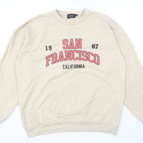 BoohooMAN Mens Beige Cotton Pullover Sweatshirt Size S - San Francisco