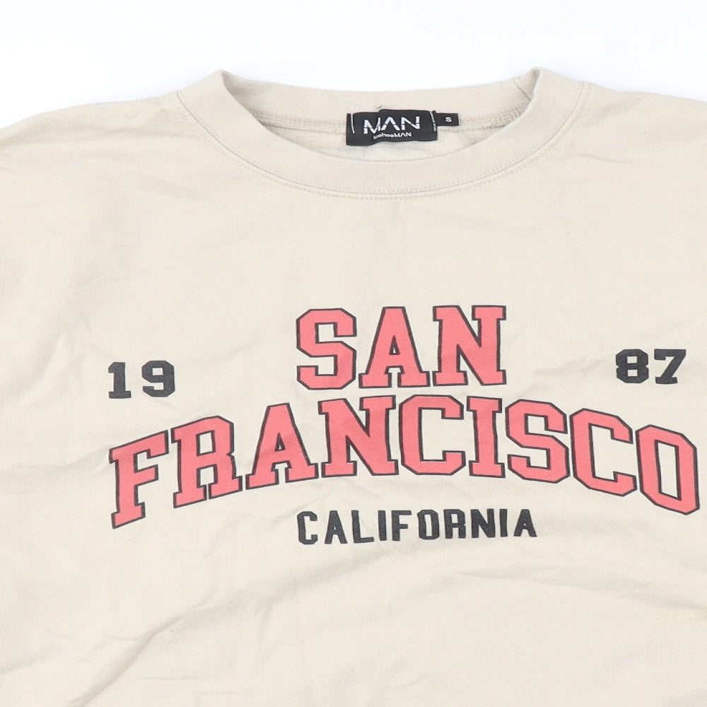 BoohooMAN Mens Beige Cotton Pullover Sweatshirt Size S - San Francisco