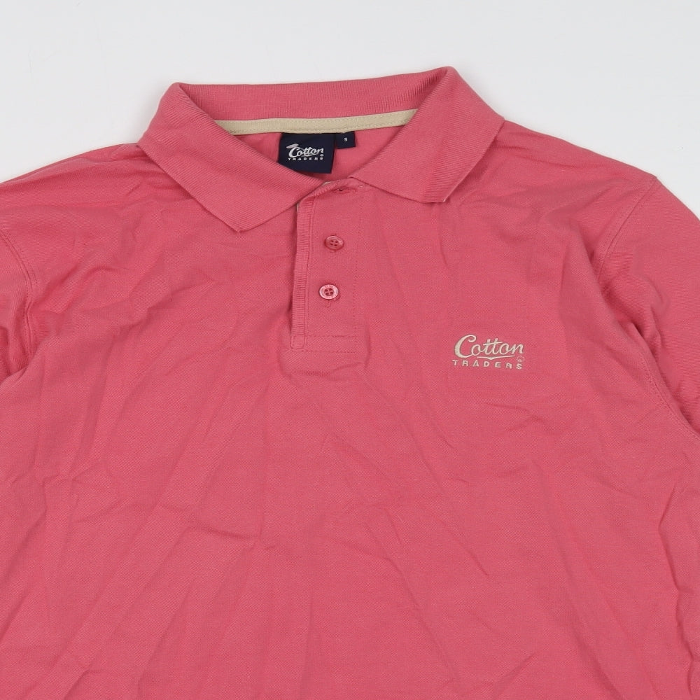 Cotton Traders Mens Pink Cotton Polo Size S Collared Button