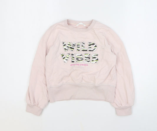 Marks and Spencer Girls Pink Cotton Pullover Sweatshirt Size 8-9 Years Pullover - Wild vibes