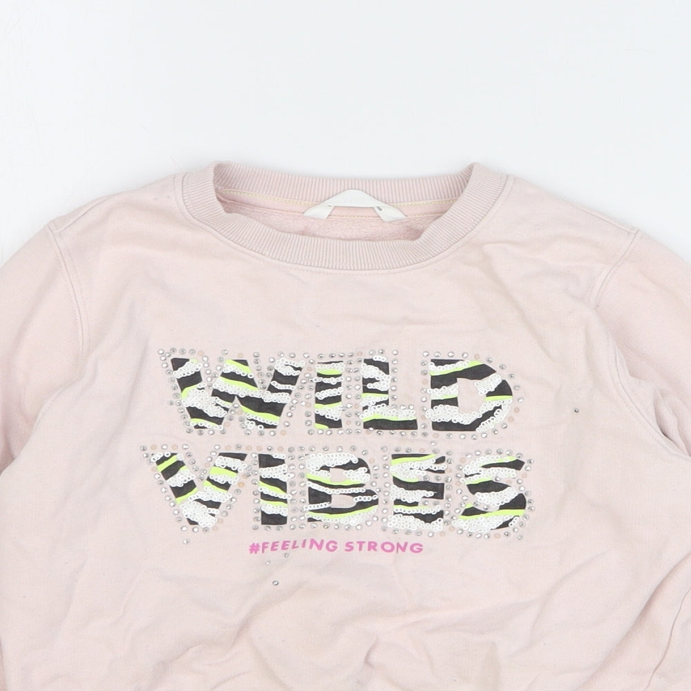 Marks and Spencer Girls Pink Cotton Pullover Sweatshirt Size 8-9 Years Pullover - Wild vibes