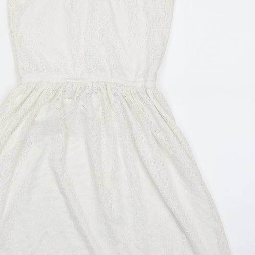 H&M Girls White Polyester Skater Dress Size 10-11 Years Square Neck Pullover
