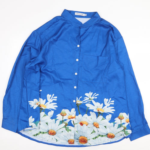 MissLook Womens Blue Polyester Basic Button-Up Size 3XL Collared - Flower