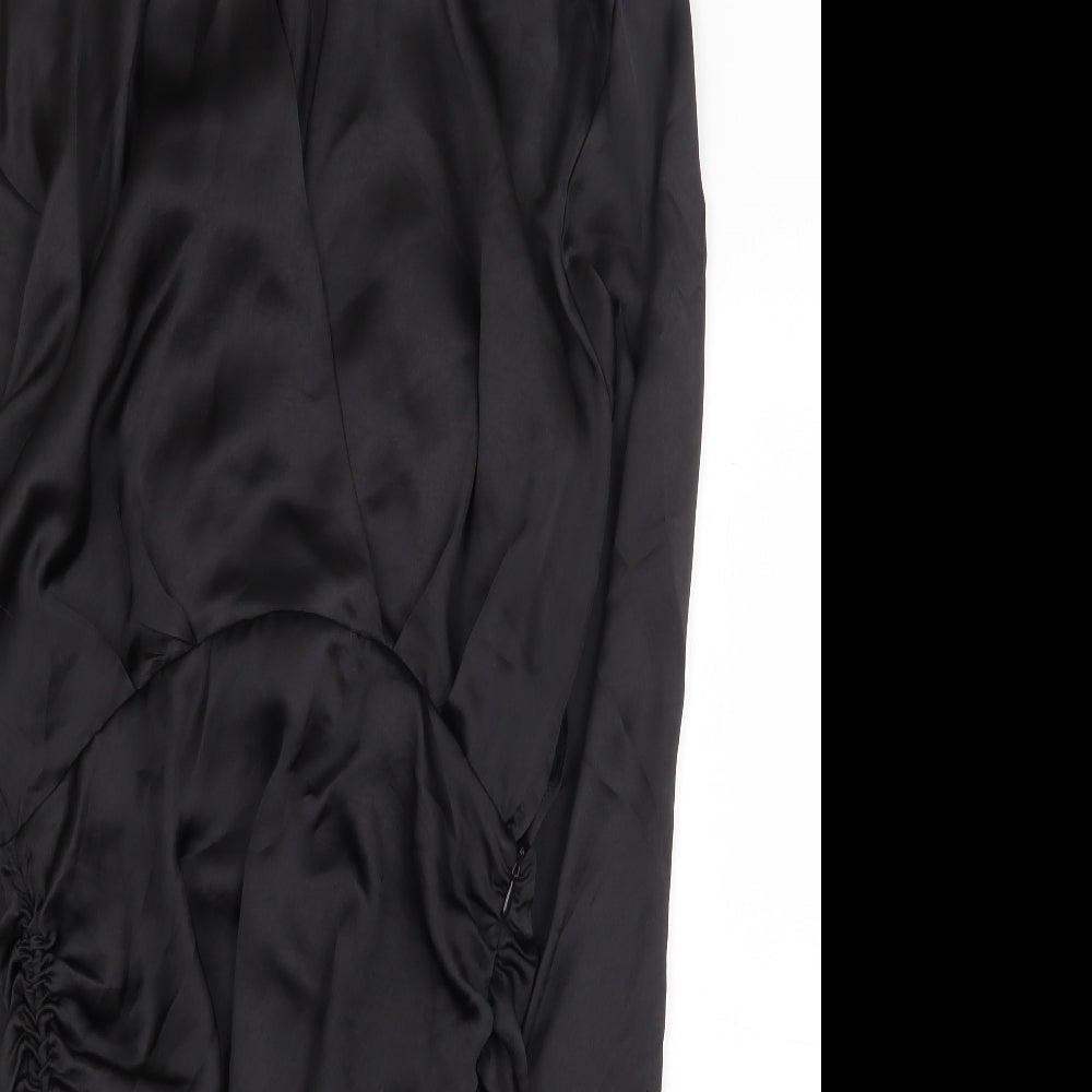 Zara Knit Womens Black Polyester Shirt Dress Size S Collared Zip