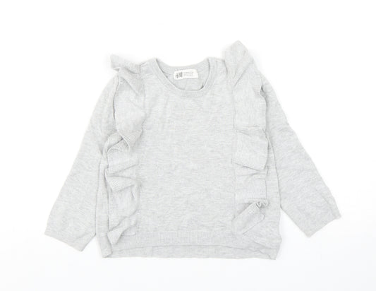 H&M Girls Grey Round Neck Viscose Pullover Jumper Size 3-4 Years Pullover