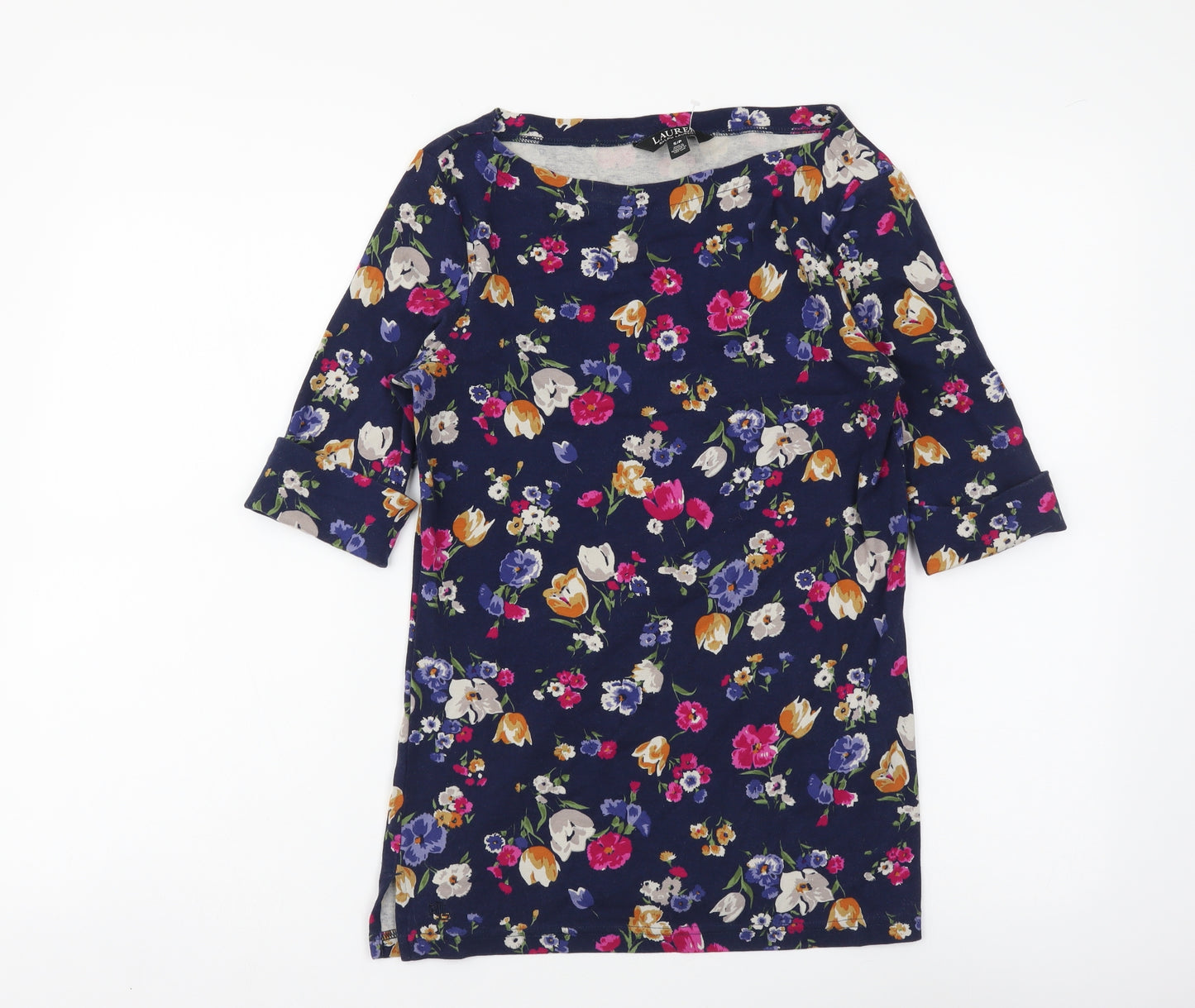 Lauren Ralph Lauren Womens Multicoloured Floral Cotton Basic T-Shirt Size S Boat Neck