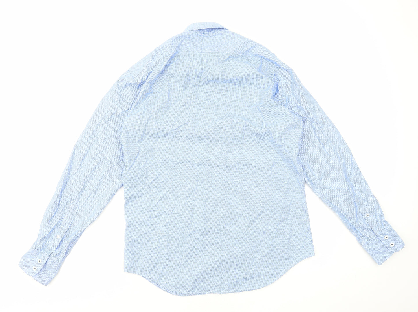 T.M.Lewin Mens Blue Cotton Dress Shirt Size M Collared Button