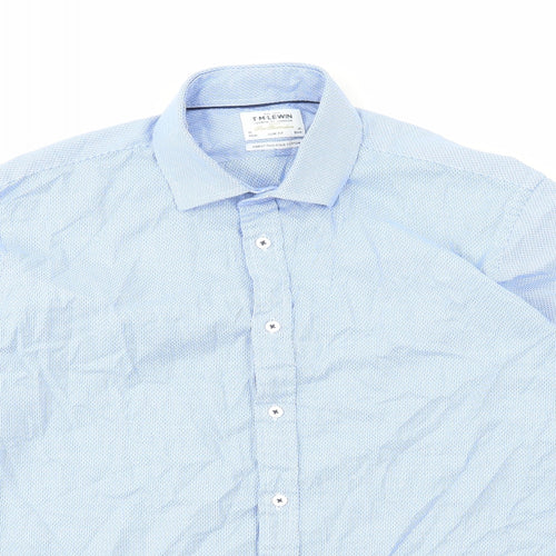 T.M.Lewin Mens Blue Cotton Dress Shirt Size M Collared Button