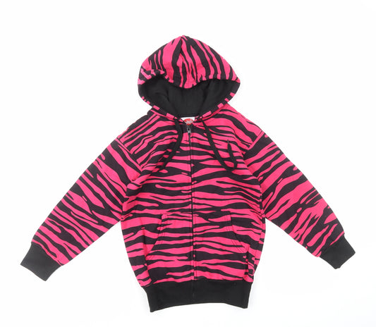 Bubbles Girls Pink Animal Print Cotton Full Zip Hoodie Size 8 Years Zip - Zebra print