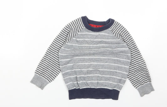 TU Boys Grey Round Neck Striped Cotton Pullover Jumper Size 2 Years Pullover