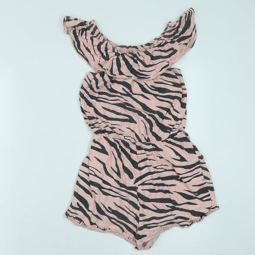 NEXT Girls Pink Animal Print Cotton Playsuit One-Piece Size 12 Years Pullover - Zebra print