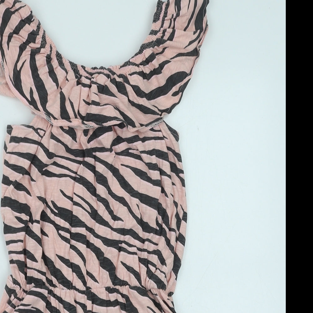 NEXT Girls Pink Animal Print Cotton Playsuit One-Piece Size 12 Years Pullover - Zebra print