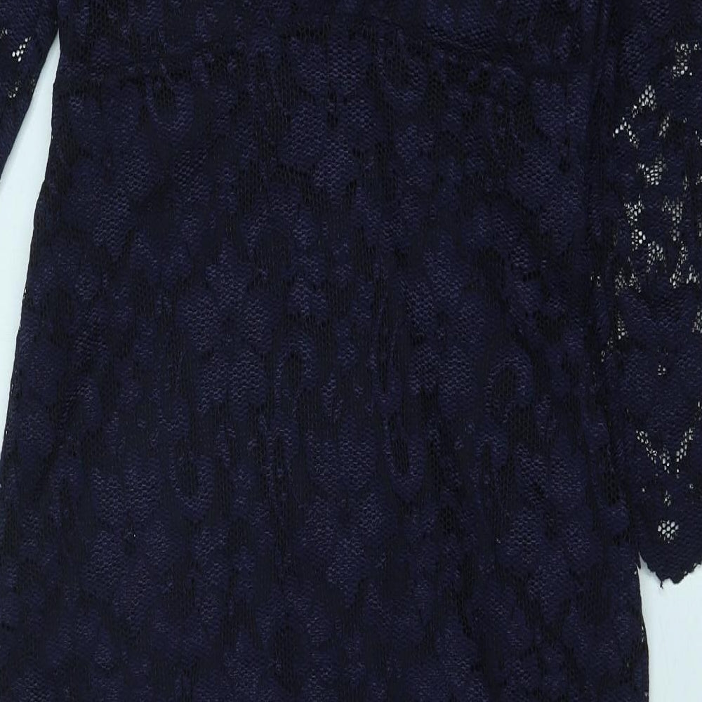 Jessica Womens Blue Floral Nylon A-Line Size 12 V-Neck Pullover