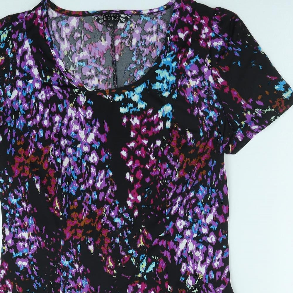 Joanna Hope Womens Purple Geometric Polyester Basic T-Shirt Size 14 Scoop Neck - Hanky Hem