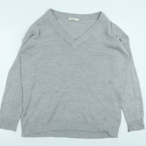 Onfire Womens Grey V-Neck Acrylic Pullover Jumper Size 12