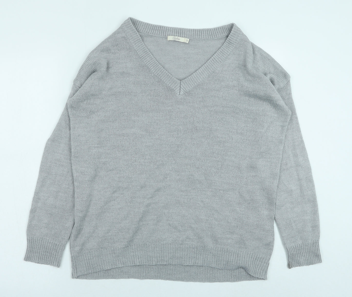 Onfire Womens Grey V-Neck Acrylic Pullover Jumper Size 12