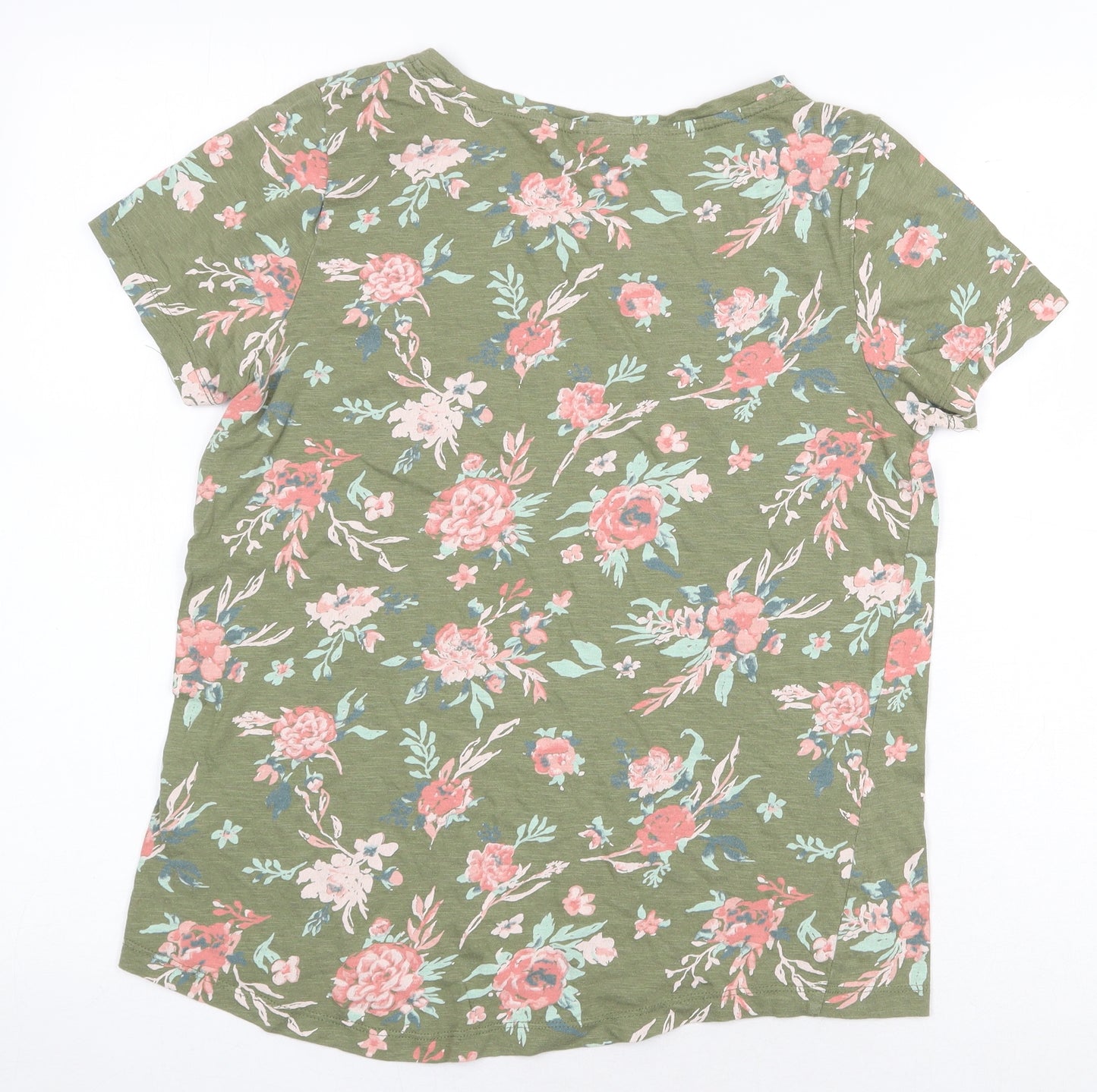 bonprix Womens Green Geometric 100% Cotton Basic T-Shirt Size S Round Neck
