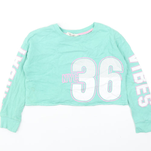 H&M Girls Green Cotton Pullover Sweatshirt Size 9-10 Years Pullover