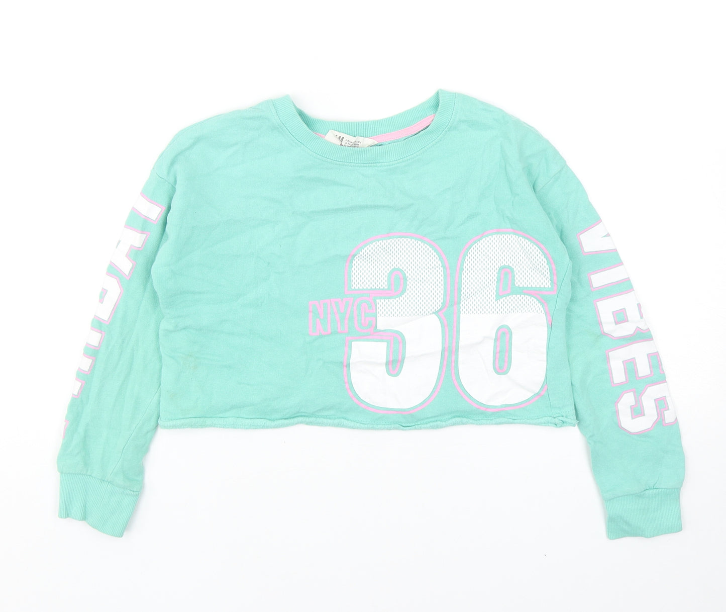 H&M Girls Green Cotton Pullover Sweatshirt Size 9-10 Years Pullover