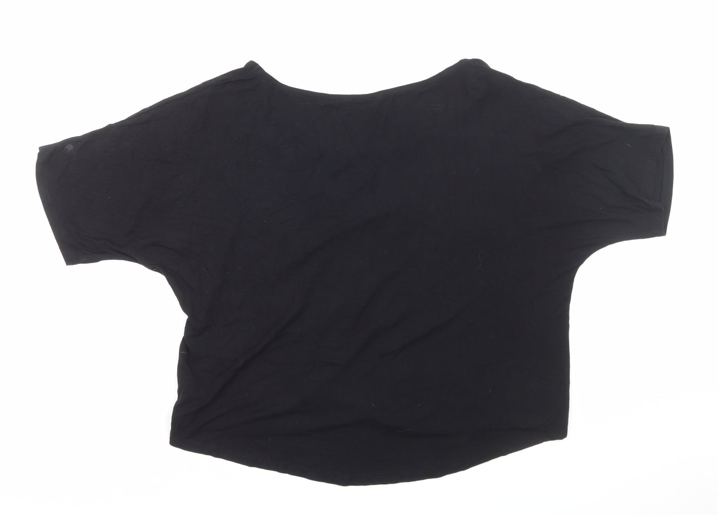 F&F Womens Black Viscose Basic T-Shirt Size L Boat Neck Pullover
