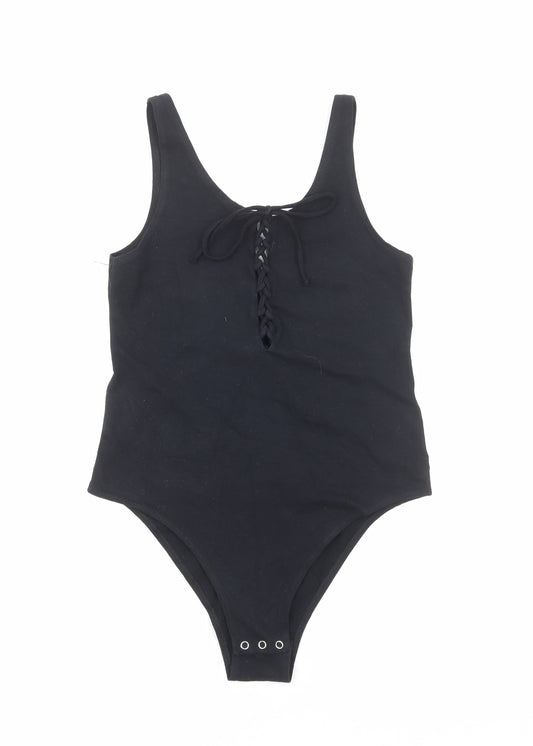 Topshop Womens Black Cotton Bodysuit One-Piece Size 12 Snap
